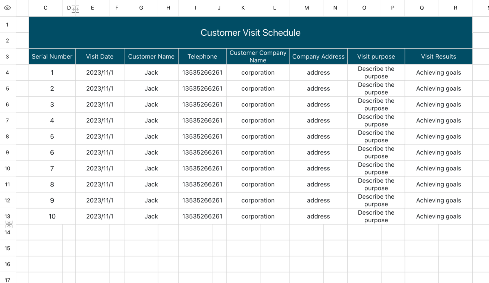 Customer Visit Schedule